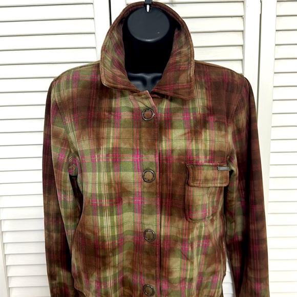 Roxy Med Multi Color Plaid & Tie Dye Ribbed Waist and Cuffs Sweater Jacket - Picture 5 of 14